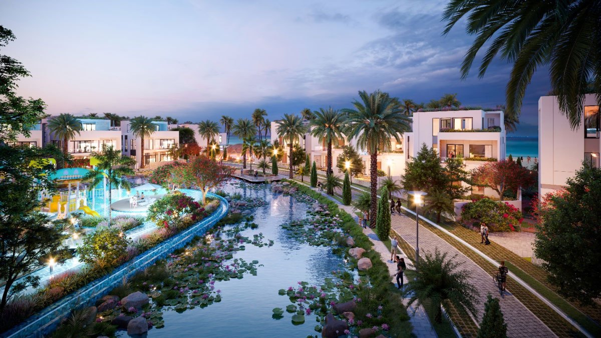 Thiết kế khu River villas với hcây xanh và những con suối bao quanh.