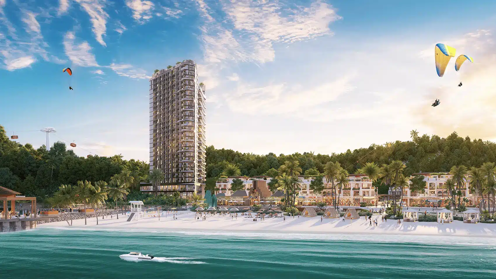 Dự án Xanh Island Cát Bà với phong cảnh hiện đại, hài hòa thiên nhiên và biển xanh tuyệt đẹp.